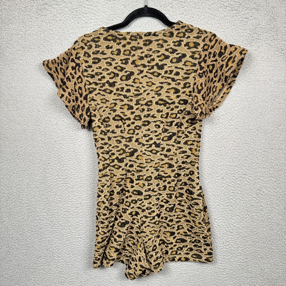 Free People Romper Women XS Brown Leopard Cheetah Print Jumpsuit Terrycloth Boho - Picture 4 of 14